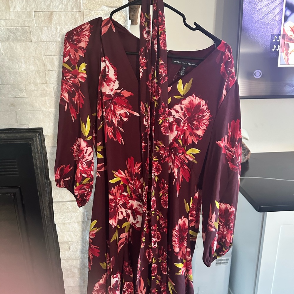 White House Black Market Burgundy Floral Dress